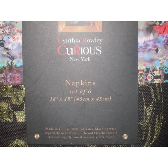 Cynthia Rowley Halloween Pumpkin Dinner Napkins GOLD Black Set 6 JackOLantern - Picture 3 of 4